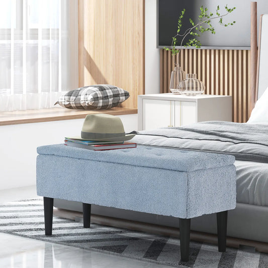Modern Storage Bench, Ottoman with Teddy Velvet Upholstery, Blue Storage Ottomans & Benches Blue, Black at Gallery Canada