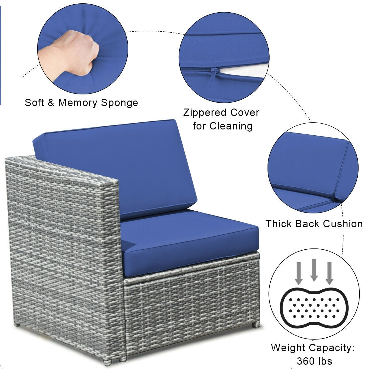 8 Piece Wicker Rattan Sofa Dining Set, With Storage Table, Navy Outdoor Sectionals at Gallery Canada