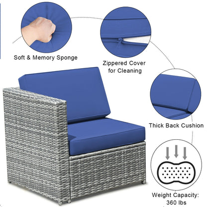 8 Piece Wicker Rattan Sofa Dining Set, With Storage Table, Navy Outdoor Sectionals at Gallery Canada
