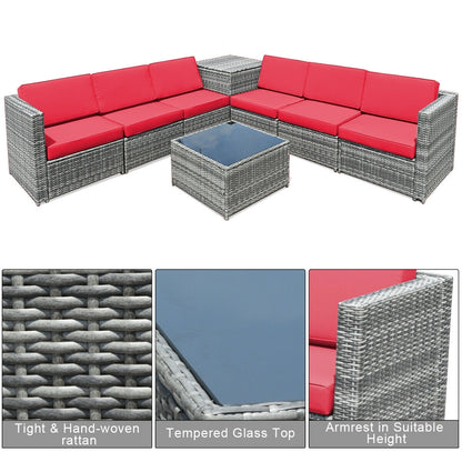 8 Piece Wicker Sofa Rattan Dinning Set Patio Furniture with Storage Table, Red Outdoor Sectionals at Gallery Canada