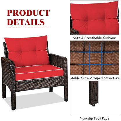 3 Pcs Outdoor Patio Rattan Conversation Set with Seat Cushions, Red Patio Conversation Sets at Gallery Canada