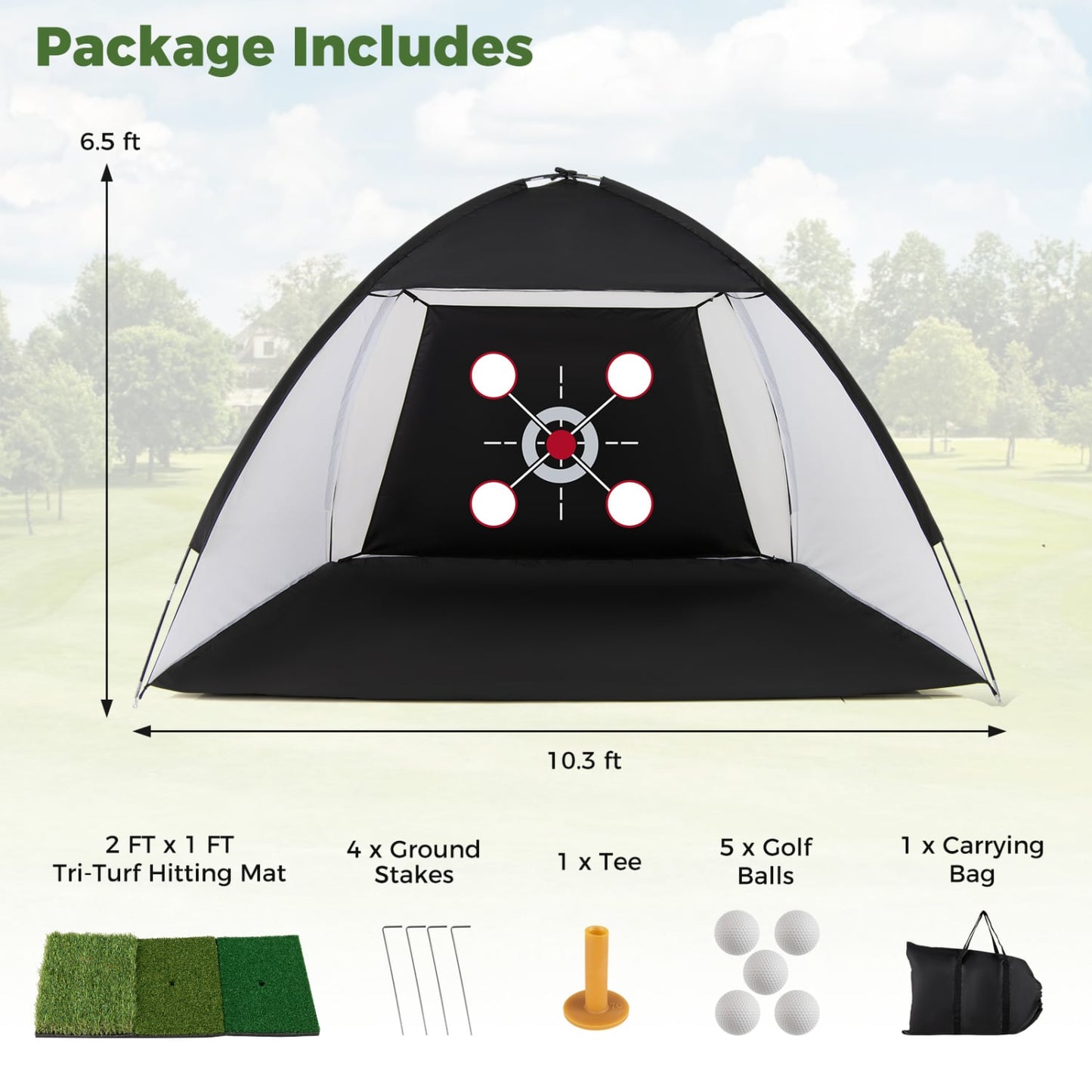 10.3 X 6.5 Ft Golf Practice Net With Foldable Tri-Turf Mat
