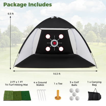 10.3 X 6.5 Ft Golf Practice Net With Foldable Tri-Turf Mat