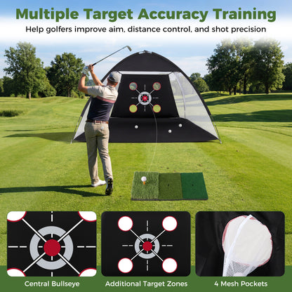 10.3 X 6.5 Ft Golf Practice Net With Foldable Tri-Turf Mat