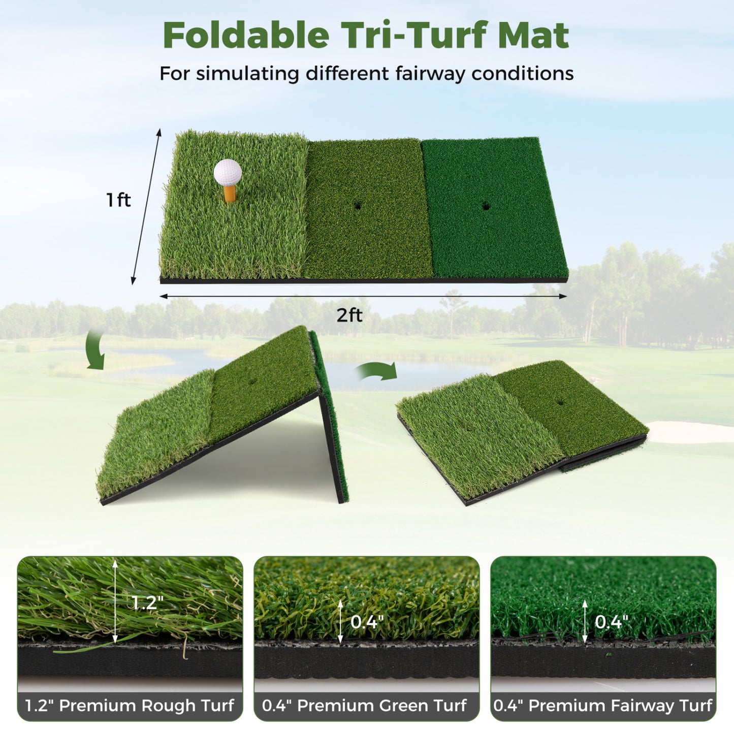 10.3 X 6.5 Ft Golf Practice Net With Foldable Tri-Turf Mat
