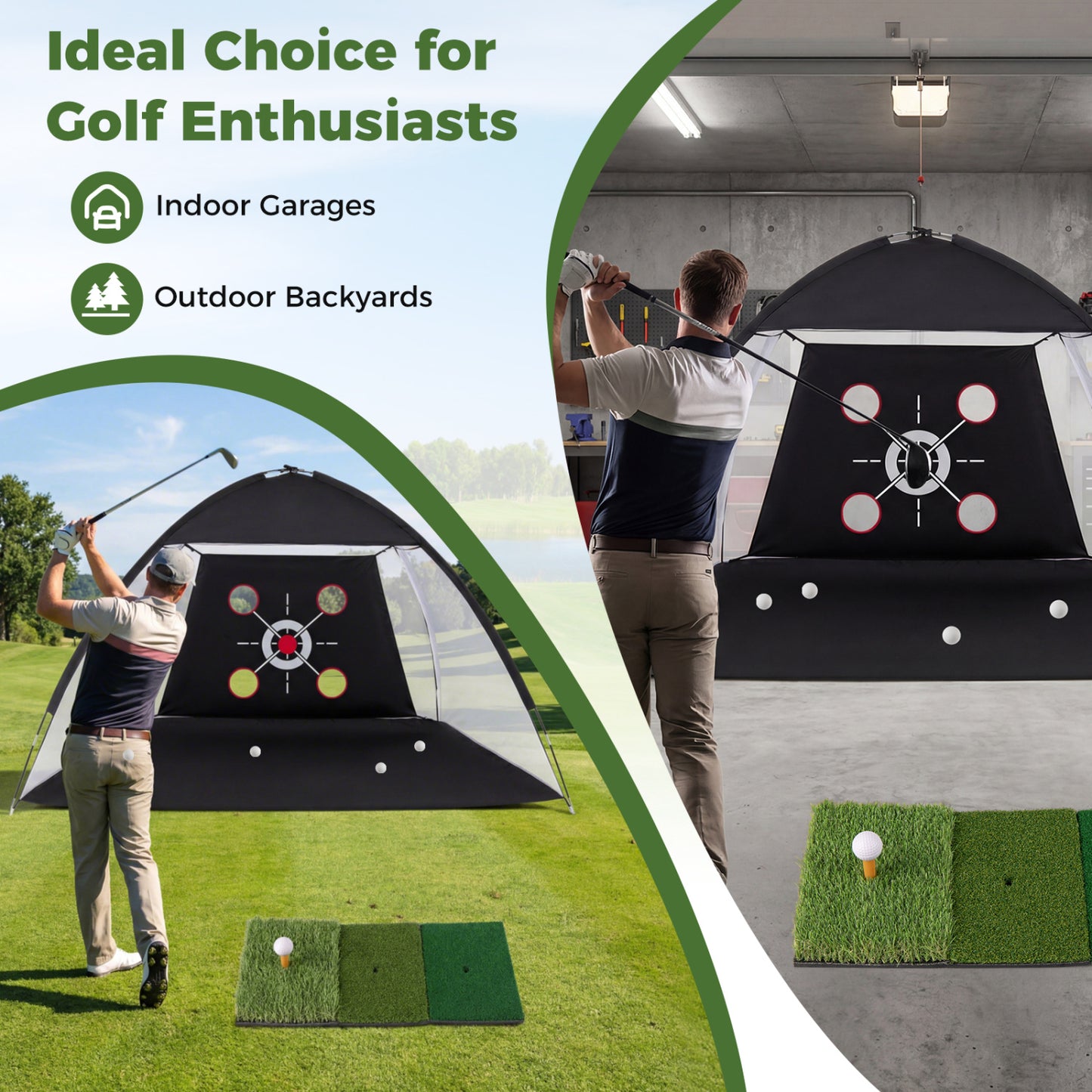 10.3 X 6.5 Ft Golf Practice Net With Foldable Tri-Turf Mat