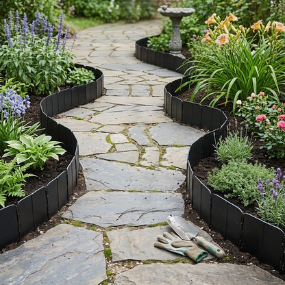 10.5 Ft 70 Pcs Garden Edging Borders, No Dig, Interlocking, Black