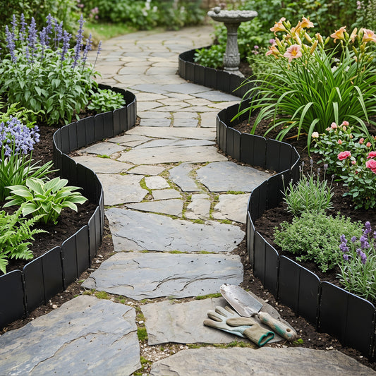 10.5 Ft 70 Pcs Garden Edging Borders, No Dig, Interlocking, Black
