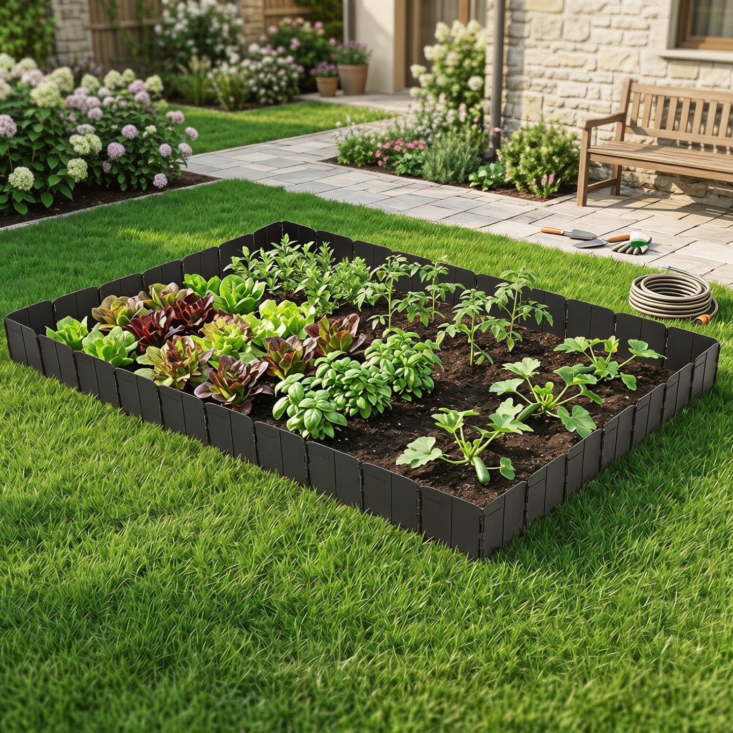 10.5 Ft 70 Pcs Garden Edging Borders, No Dig, Interlocking, Black