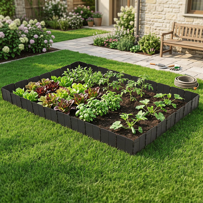 10.5 Ft 70 Pcs Garden Edging Borders, No Dig, Interlocking, Black