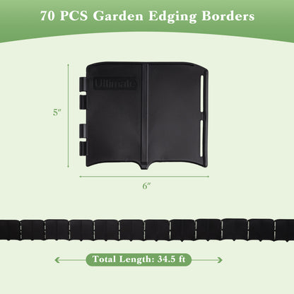 10.5 Ft 70 Pcs Garden Edging Borders, No Dig, Interlocking, Black