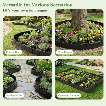 10.5 Ft 70 Pcs Garden Edging Borders, No Dig, Interlocking, Black