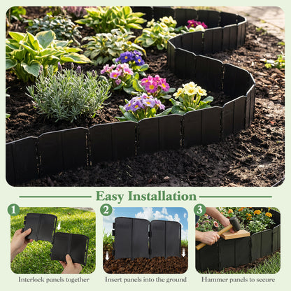 10.5 Ft 70 Pcs Garden Edging Borders, No Dig, Interlocking, Black
