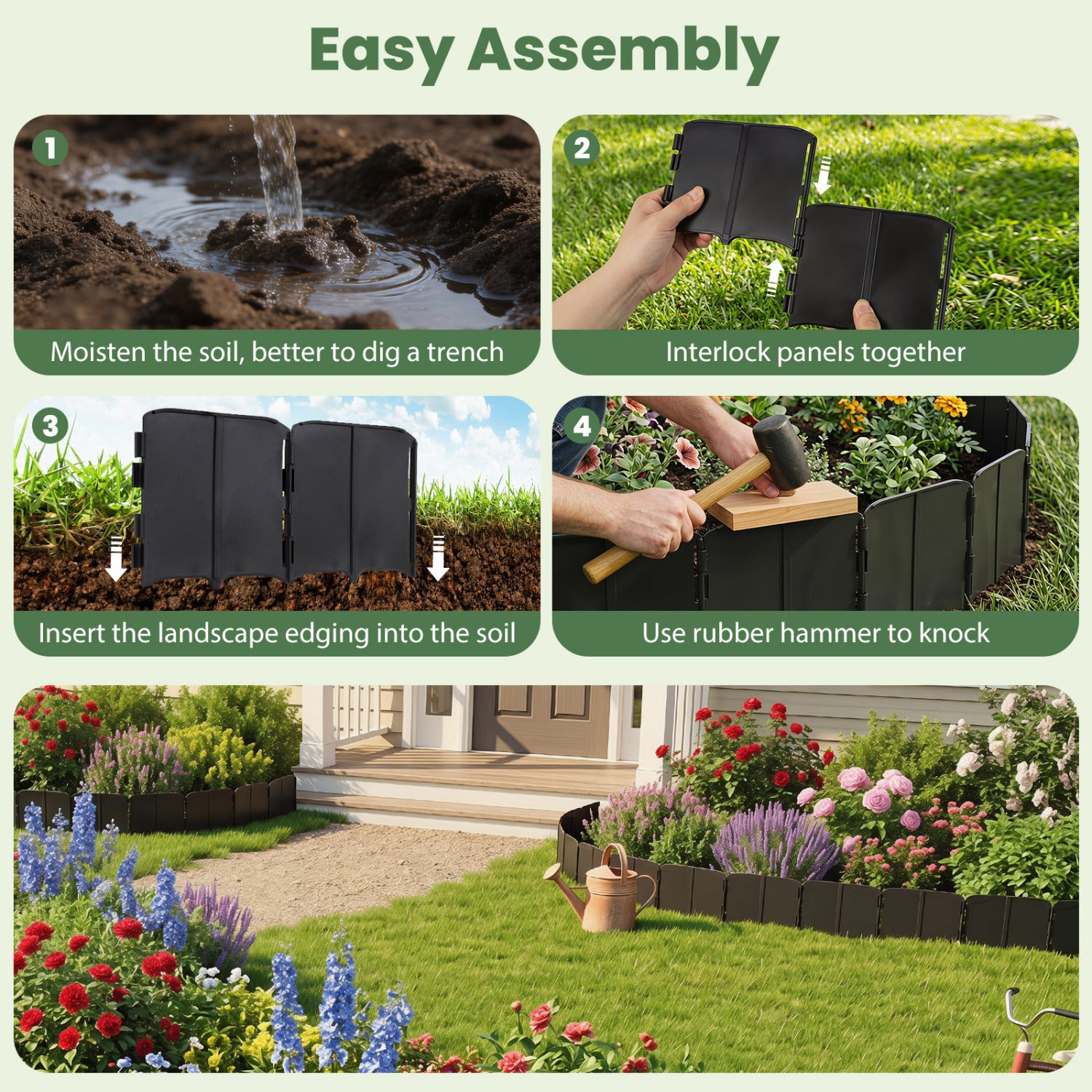 10.5 Ft 70 Pcs Garden Edging Borders, No Dig, Interlocking, Black Raised Garden Beds at Gallery Canada