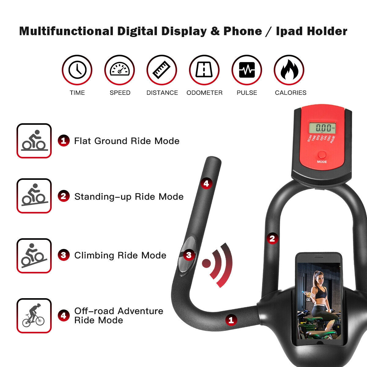 Stationary Exercise Bike Silent Belt with 20LBS Flywheel, Black Exercise Bikes at Gallery Canada