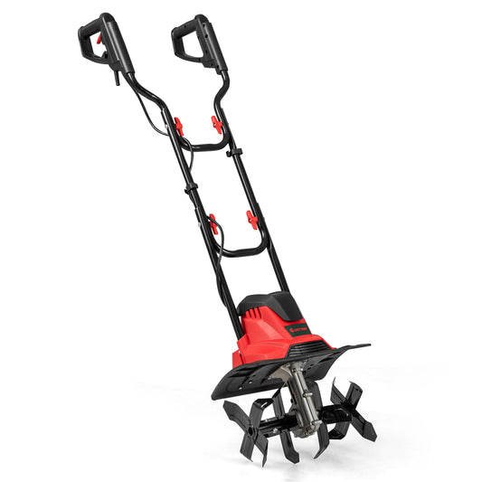10 Amp Powerful Corded Electric Tiller Cultivator with Safety Lock, Red