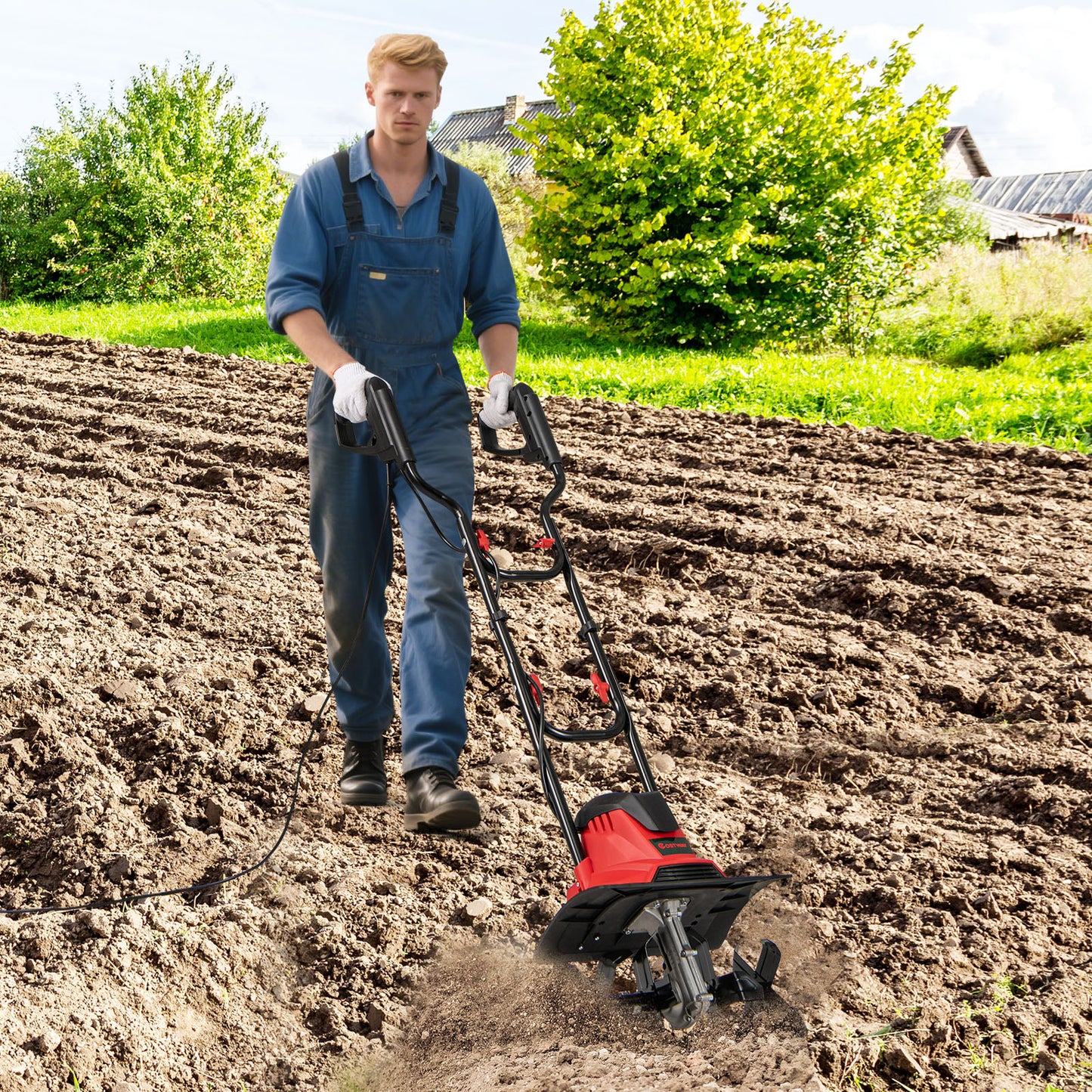 10 Amp Powerful Corded Electric Tiller Cultivator with Safety Lock, Red Lawn Care Tools at Gallery Canada