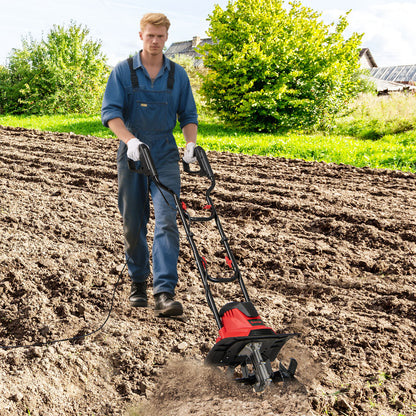10 Amp Powerful Corded Electric Tiller Cultivator with Safety Lock, Red Lawn Care Tools at Gallery Canada