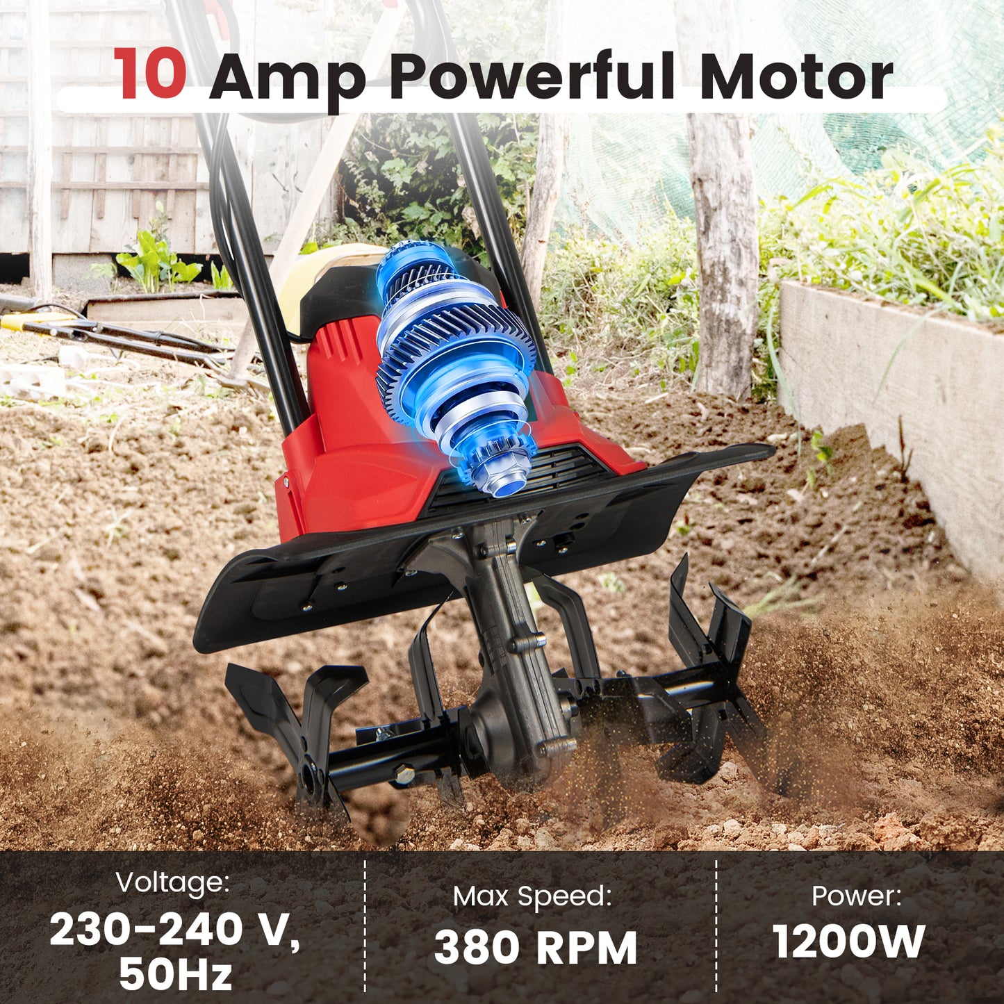 10 Amp Powerful Corded Electric Tiller Cultivator with Safety Lock, Red Lawn Care Tools at Gallery Canada