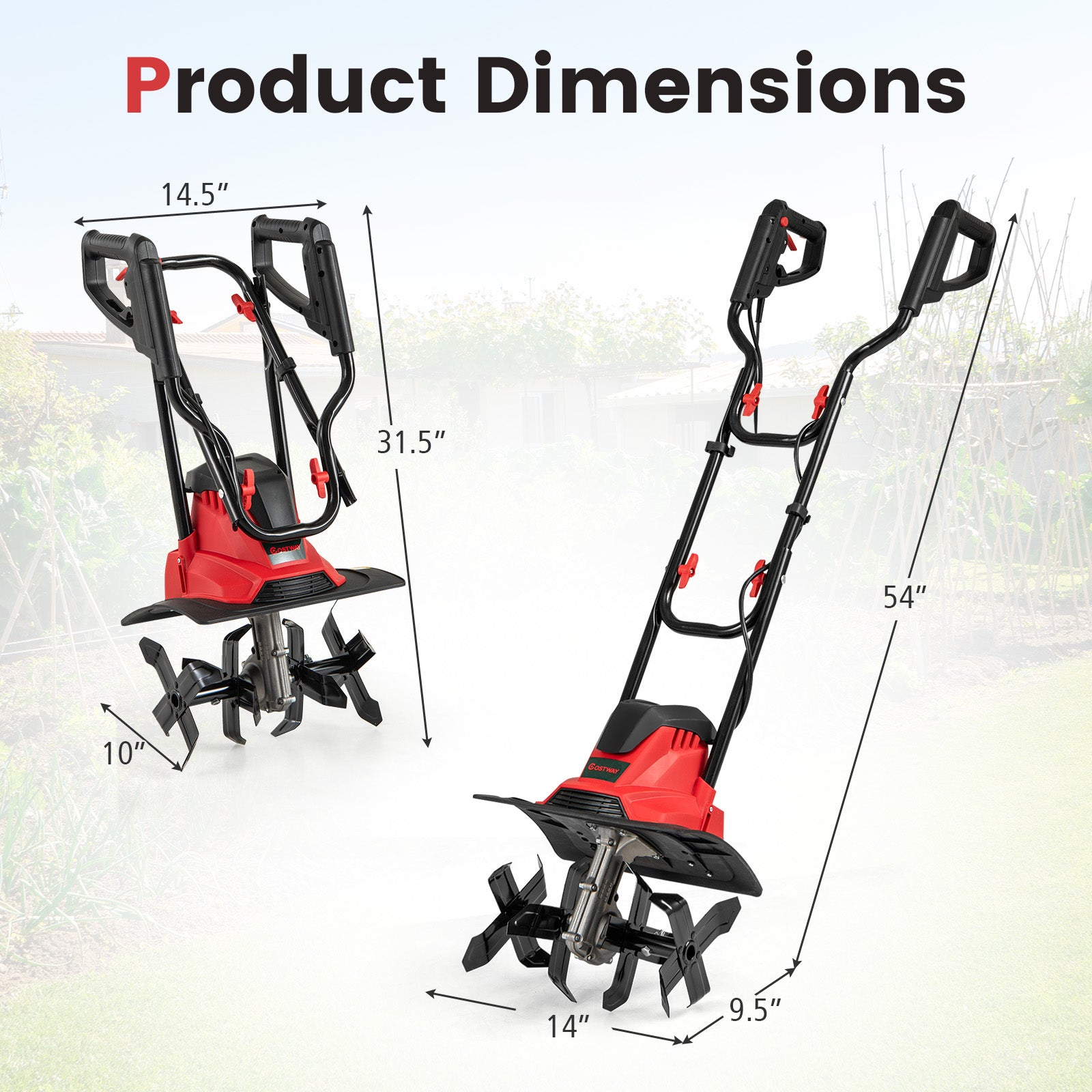 10 Amp Powerful Corded Electric Tiller Cultivator with Safety Lock, Red Lawn Care Tools at Gallery Canada