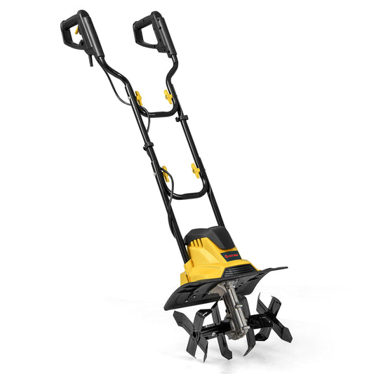 10 Amp Powerful Corded Electric Tiller Cultivator with Safety Lock, Yellow
