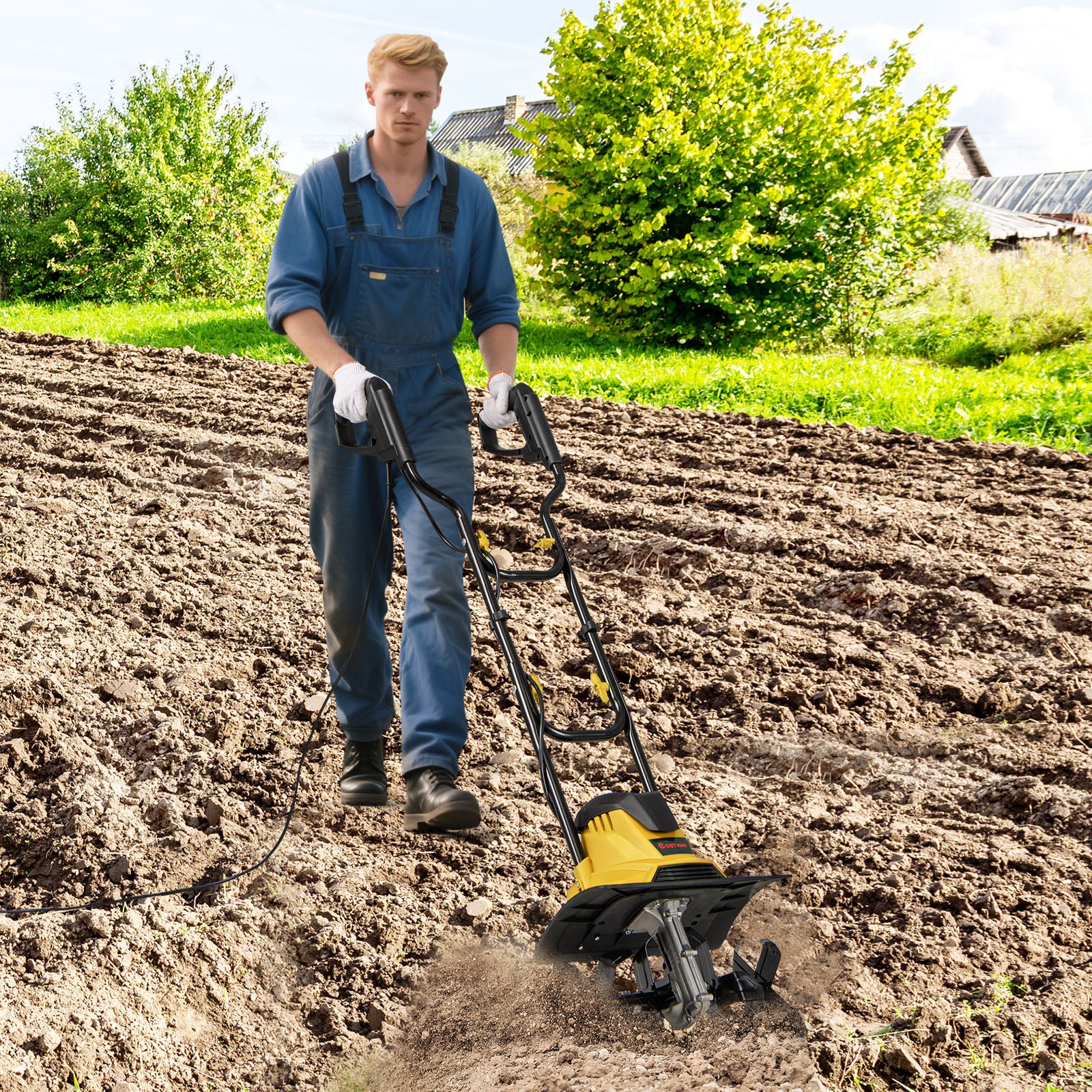 10 Amp Powerful Corded Electric Tiller Cultivator with Safety Lock, Yellow Lawn Care Tools at Gallery Canada