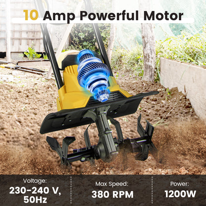 10 Amp Powerful Corded Electric Tiller Cultivator with Safety Lock, Yellow Lawn Care Tools at Gallery Canada