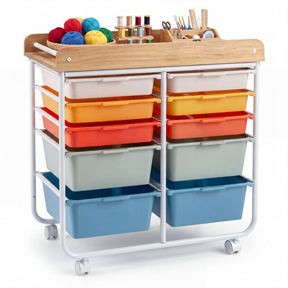 10-Drawer Rolling Cart, Wooden Tabletop, Lockable Wheels, Macaron File Cabinets at Gallery Canada