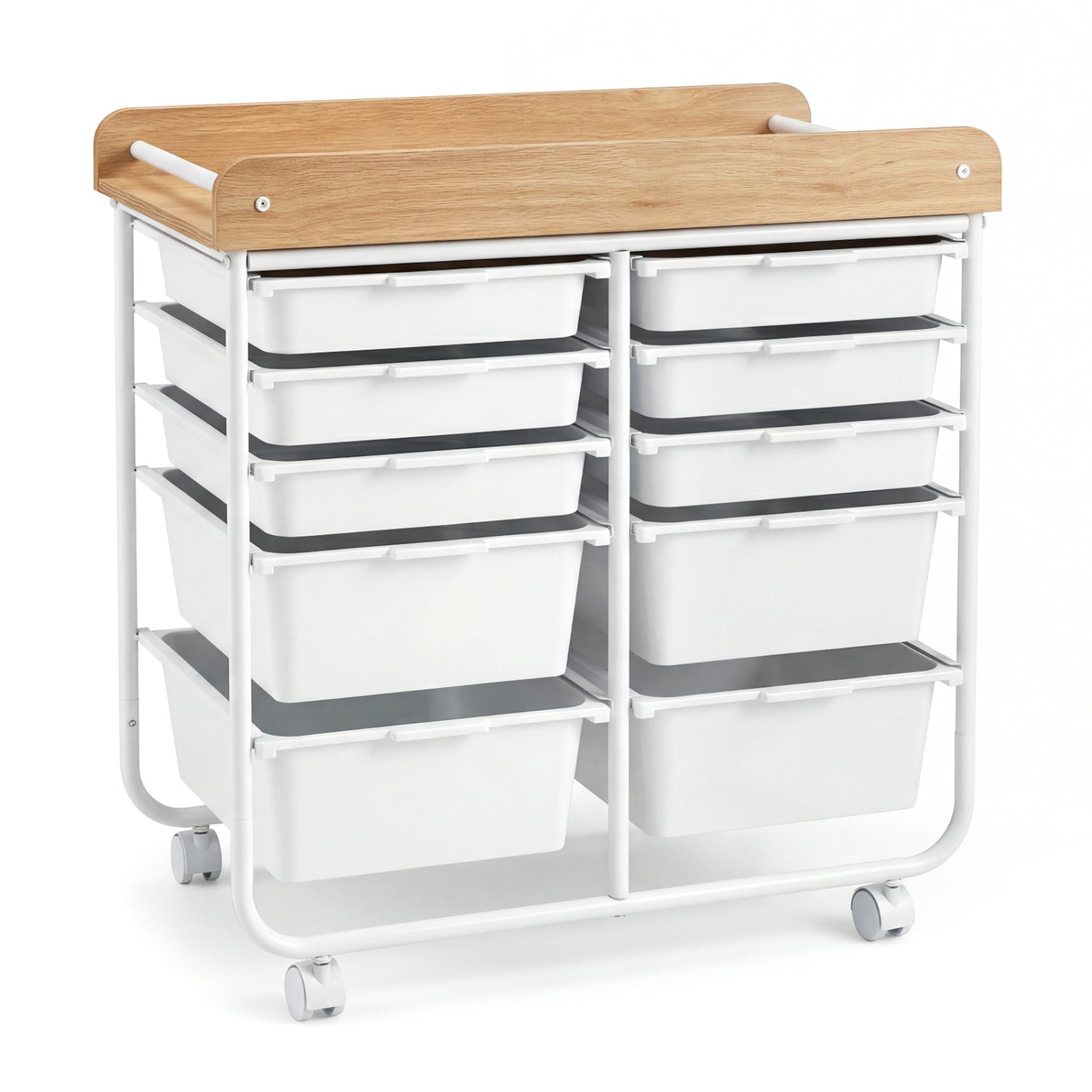 10-Drawer Rolling Cart with Wooden Tabletop and Lockable Wheels for Office, White File Cabinets at Gallery Canada