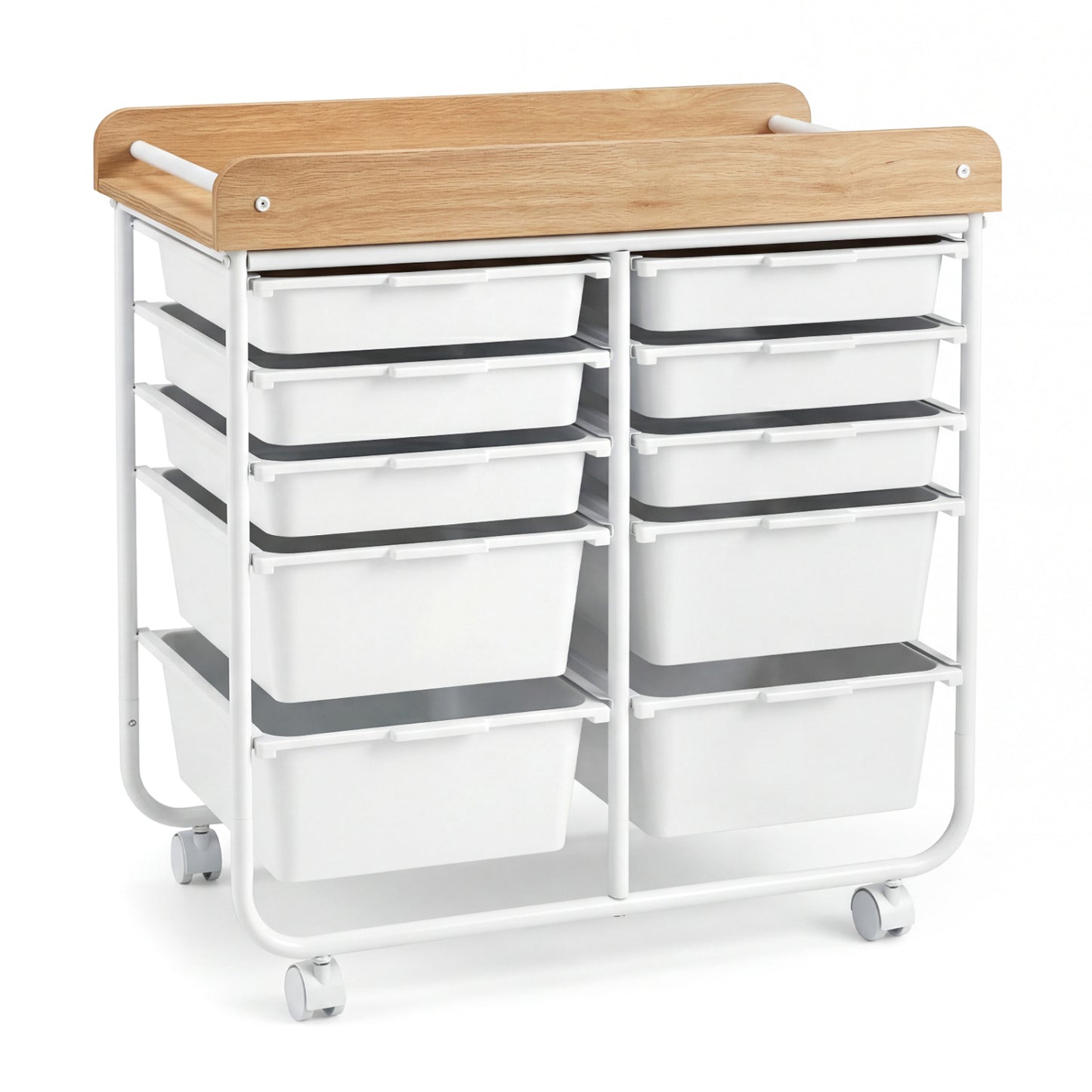 10-Drawer Rolling Cart with Wooden Tabletop and Lockable Wheels for Office, White File Cabinets at Gallery Canada