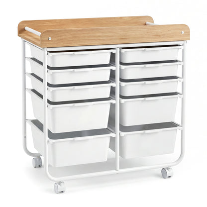10-Drawer Rolling Cart with Wooden Tabletop and Lockable Wheels for Office, White File Cabinets at Gallery Canada