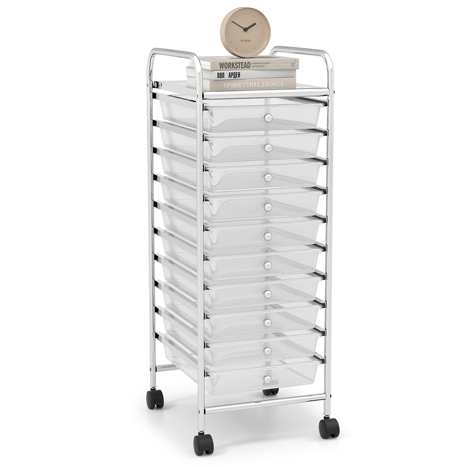10 Drawer Rolling Storage Cart Organizer with 4 Universal Casters, Transparent File Cabinets Transparent at Gallery Canada