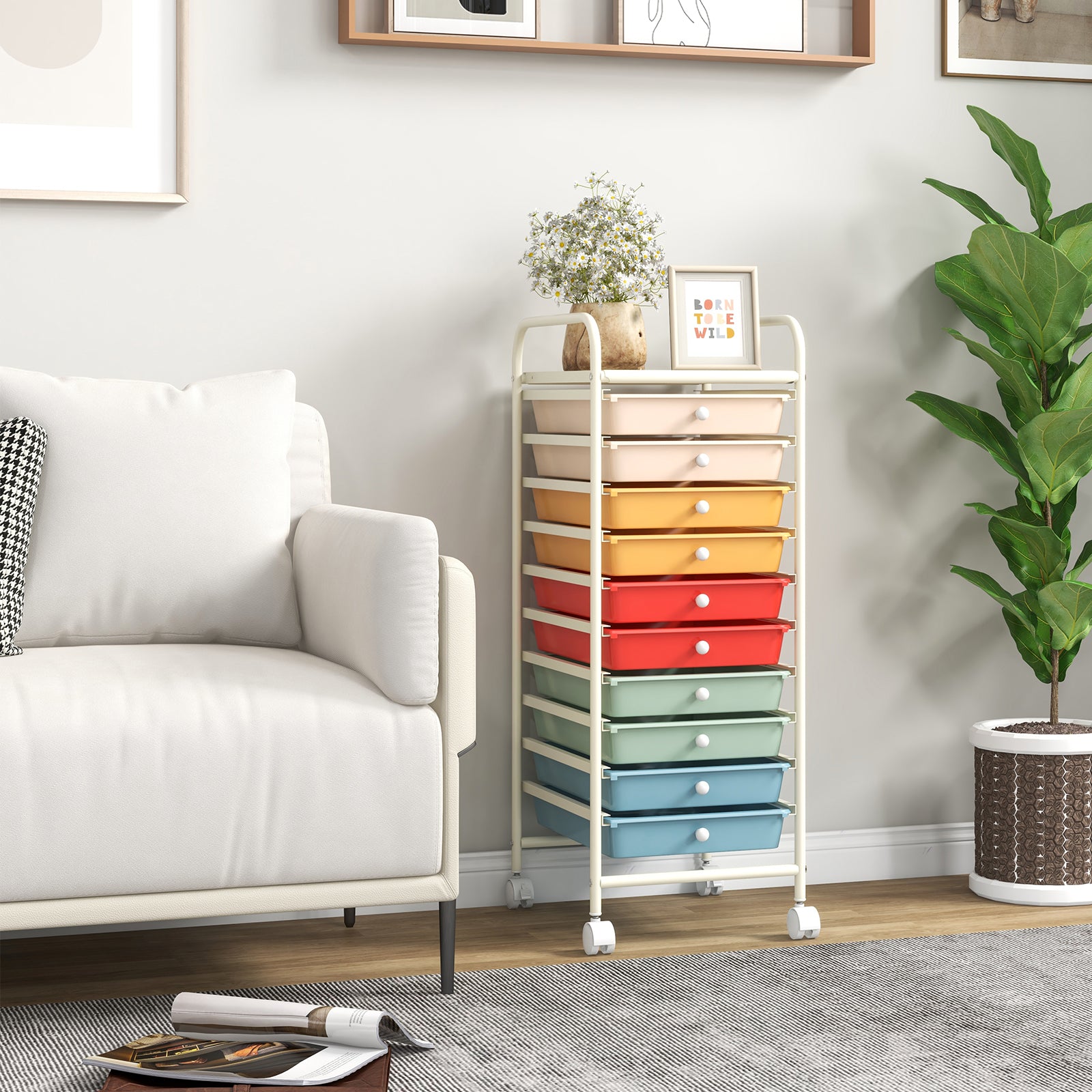 10 Drawer Rolling Storage Cart Organizer with 4 Universal Casters, Macaron Multicolor File Cabinets at Gallery Canada