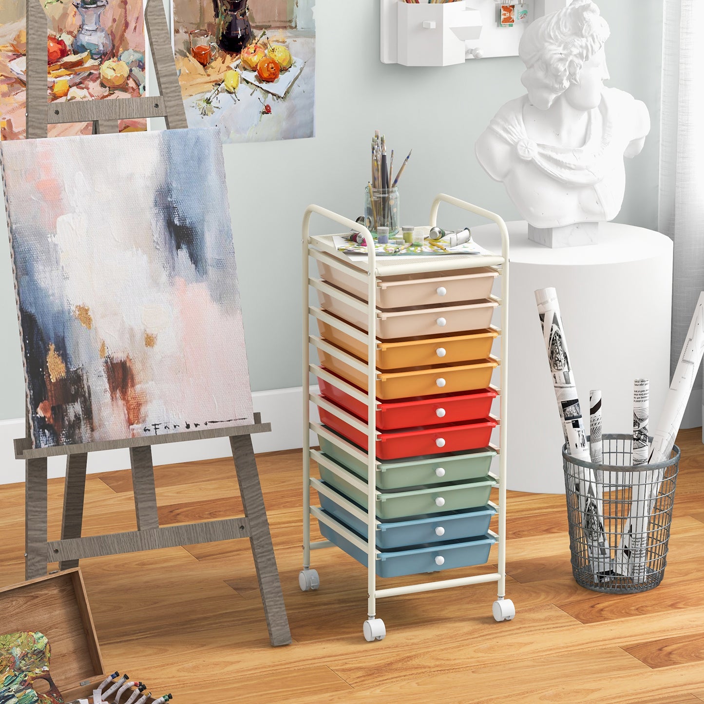 10 Drawer Rolling Storage Cart Organizer with 4 Universal Casters, Macaron Multicolor File Cabinets at Gallery Canada