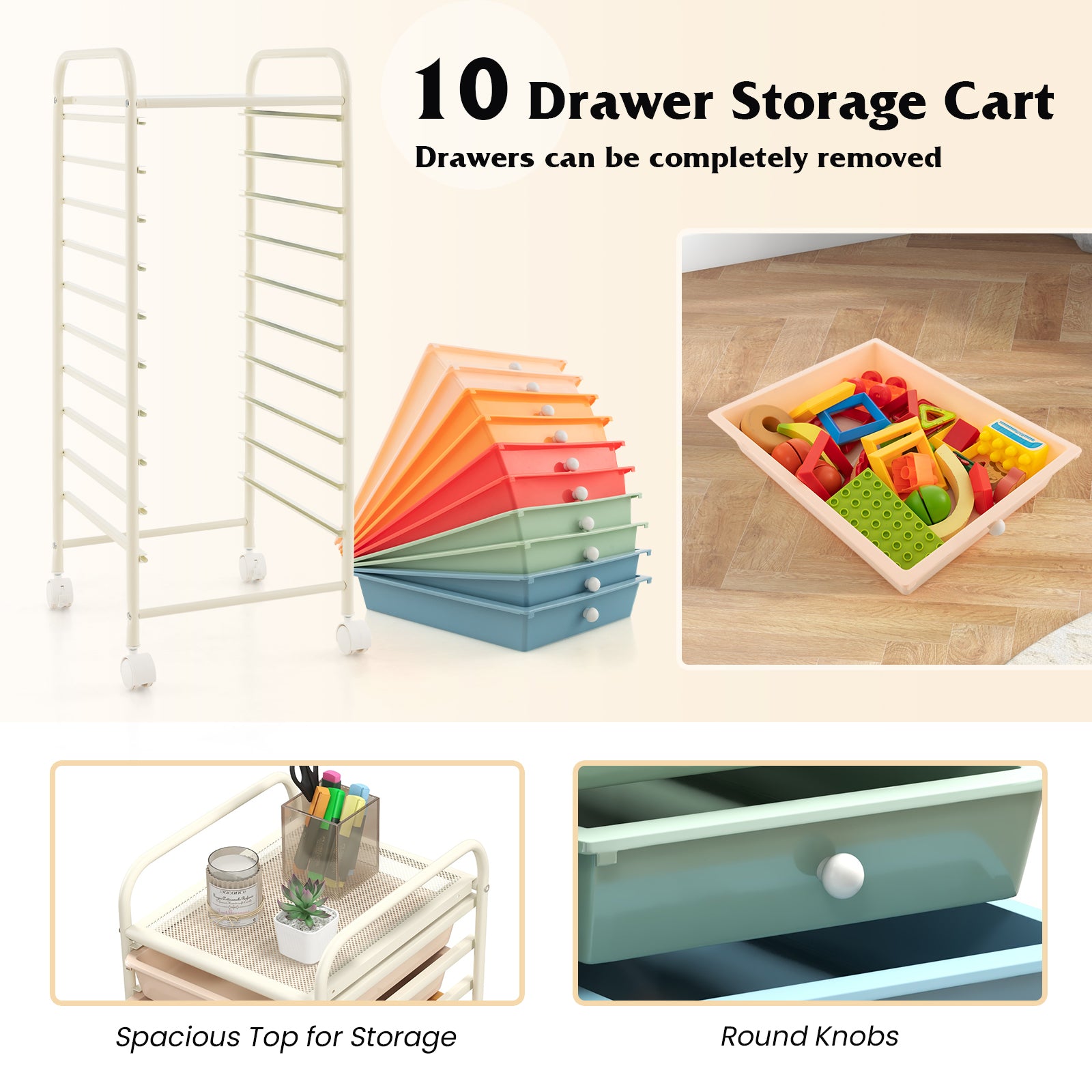 10 Drawer Rolling Storage Cart Organizer with 4 Universal Casters, Macaron Multicolor File Cabinets at Gallery Canada