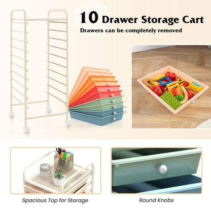 10 Drawer Rolling Storage Cart Organizer with 4 Universal Casters, Macaron Multicolor File Cabinets at Gallery Canada