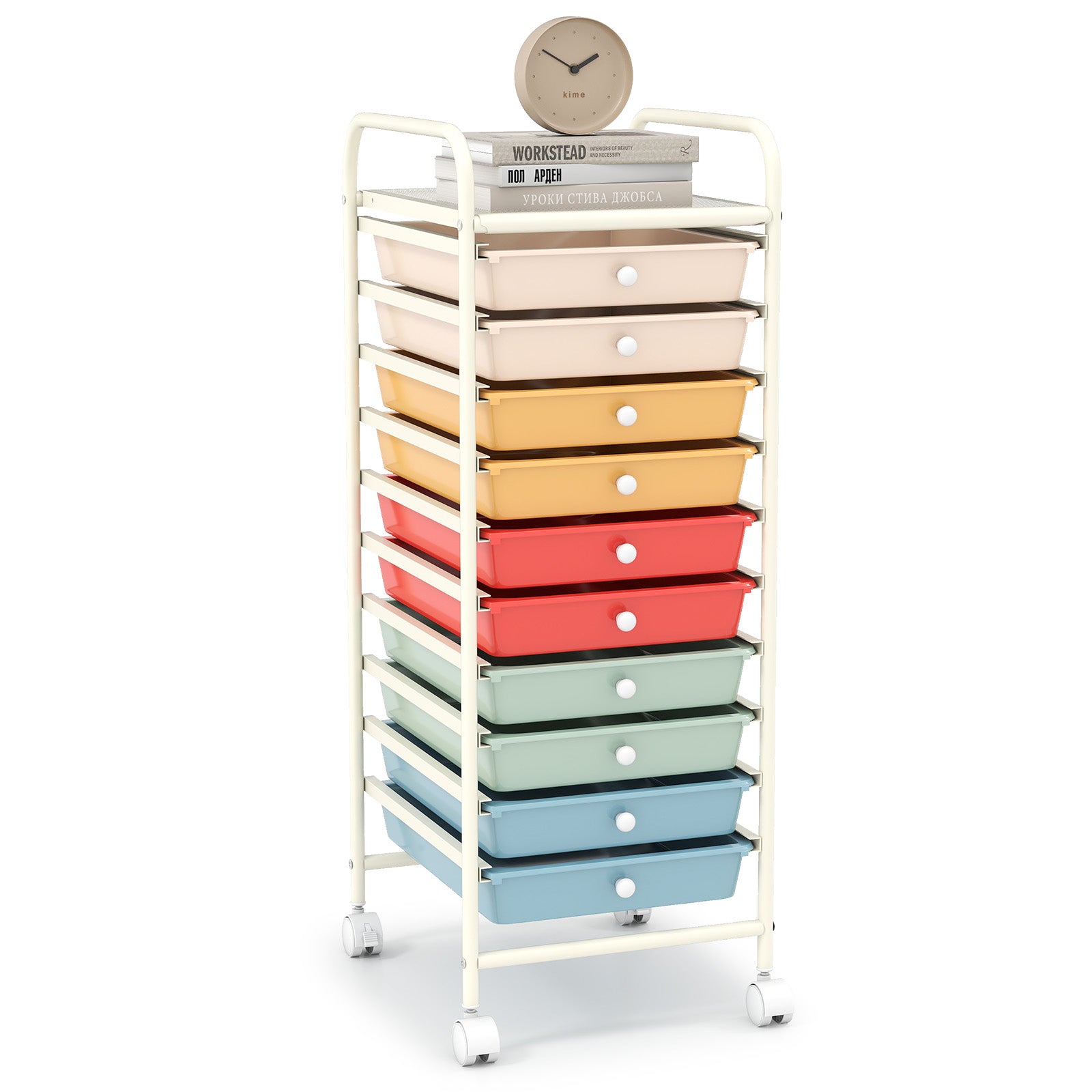 10 Drawer Rolling Storage Cart Organizer, Multicolor, Macaron File Cabinets at Gallery Canada