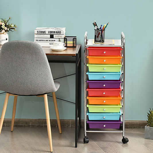 10 Drawer Rolling Storage Cart Organizer with 4 Universal Casters, Multicolor File Cabinets chrome, clear at Gallery Canada