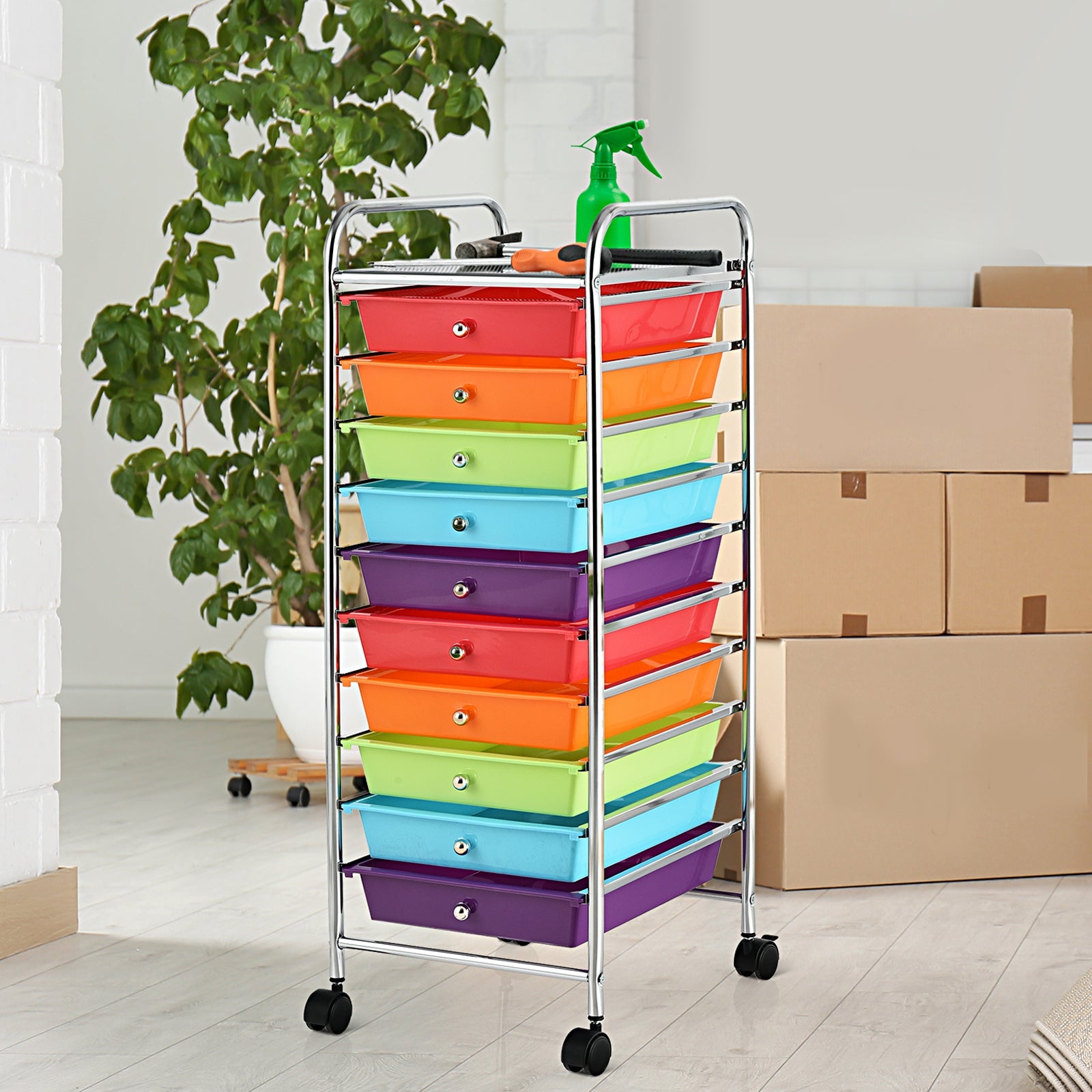 10 Drawer Rolling Storage Cart Organizer with 4 Universal Casters, Multicolor File Cabinets at Gallery Canada