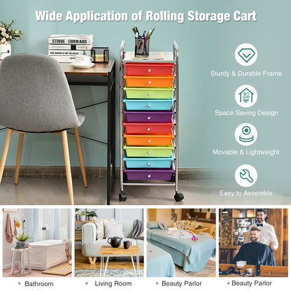 10 Drawer Rolling Storage Cart Organizer with 4 Universal Casters, Multicolor File Cabinets at Gallery Canada