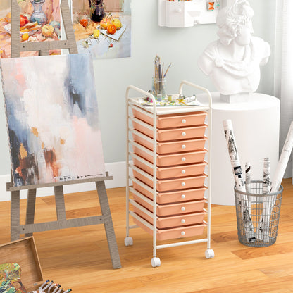 10 Drawer Rolling Storage Cart Organizer with 4 Universal Casters, Cherry File Cabinets at Gallery Canada