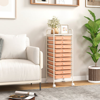 10 Drawer Rolling Storage Cart Organizer with 4 Universal Casters, Cherry File Cabinets at Gallery Canada