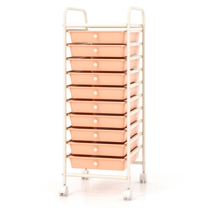 10 Drawer Rolling Storage Cart Organizer with 4 Universal Casters, Cherry File Cabinets at Gallery Canada