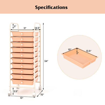 10 Drawer Rolling Storage Cart Organizer with 4 Universal Casters, Cherry File Cabinets at Gallery Canada