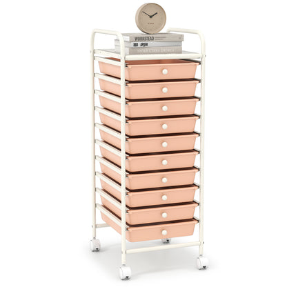 10 Drawer Rolling Storage Cart Organizer with 4 Universal Casters, Cherry File Cabinets Cherry at Gallery Canada