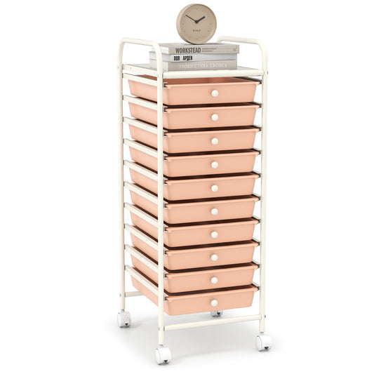 10 Drawer Rolling Storage Cart Organizer with 4 Universal Casters, Cherry File Cabinets Cherry at Gallery Canada