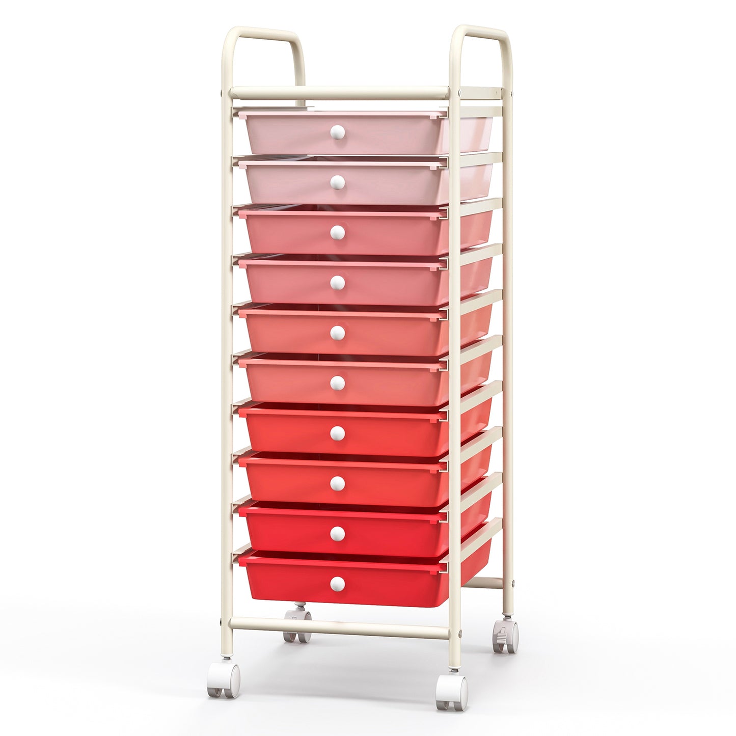 10 Drawer Rolling Storage Cart Organizer with 4 Universal Casters, Gradient Pink File Cabinets at Gallery Canada