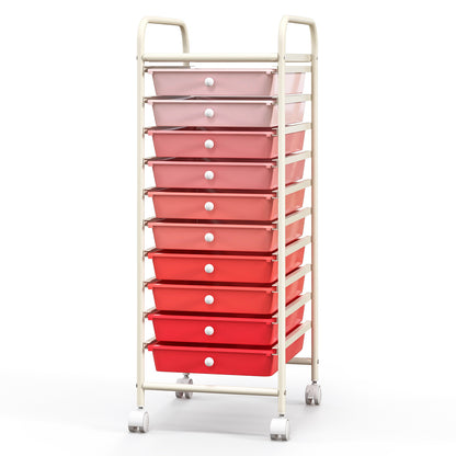 10 Drawer Rolling Storage Cart Organizer with 4 Universal Casters, Gradient Pink File Cabinets at Gallery Canada