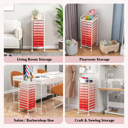 10 Drawer Rolling Storage Cart Organizer with 4 Universal Casters, Gradient Pink File Cabinets at Gallery Canada