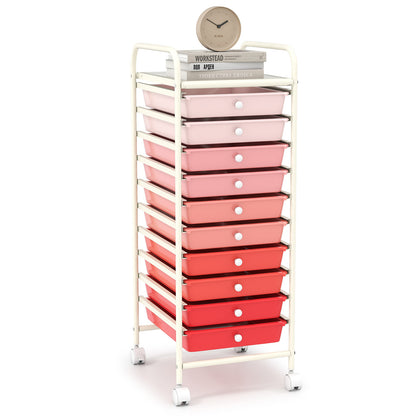 10 Drawer Rolling Storage Cart Organizer with 4 Universal Casters, Gradient Pink File Cabinets Gradient Pink at Gallery Canada